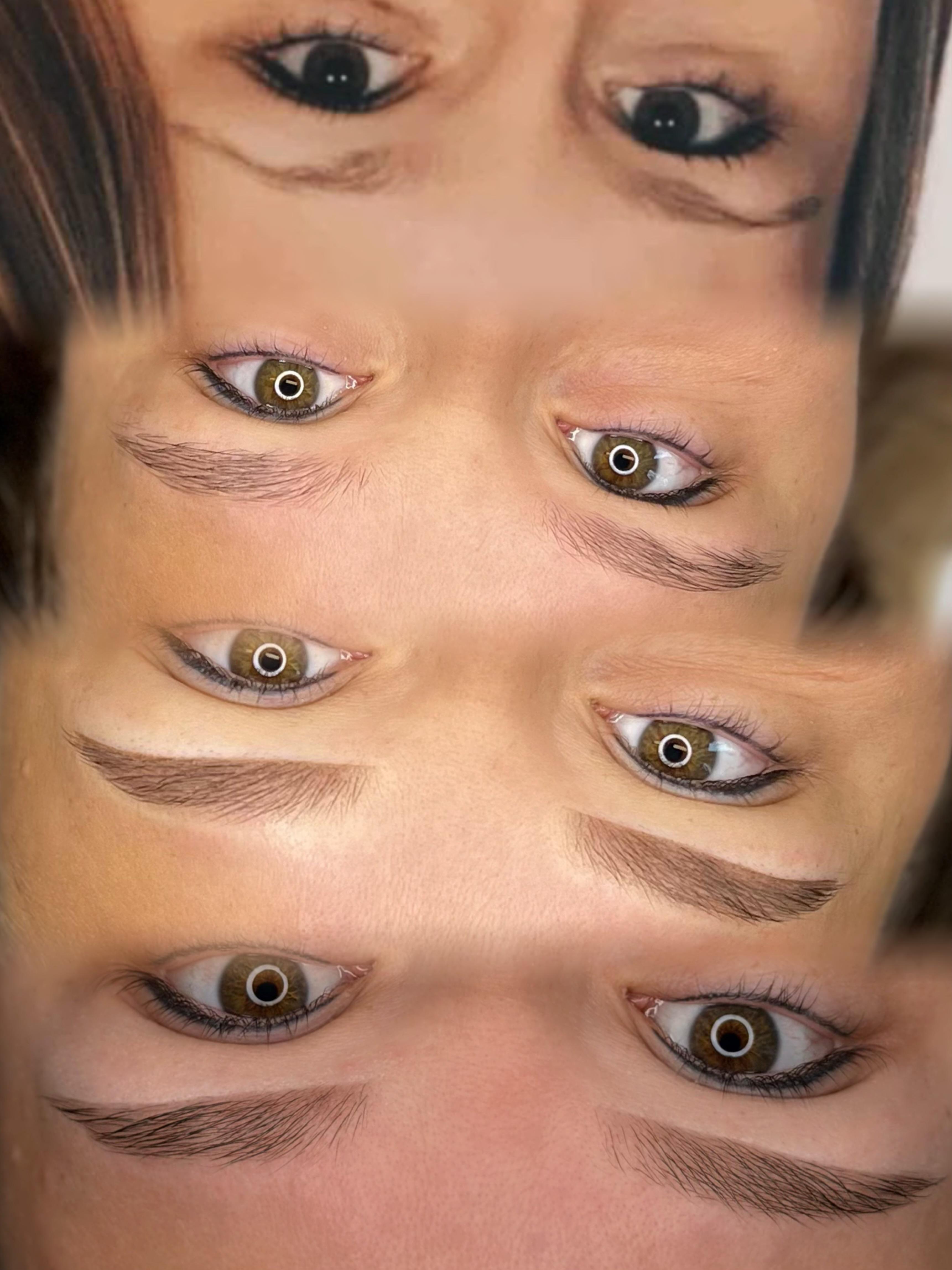 Powderbrows, voor, direct na de behandeling & genezen